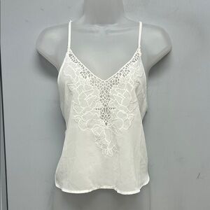 Brandy Melville Sheer Lace Appliqué Tank Top – White | One Size